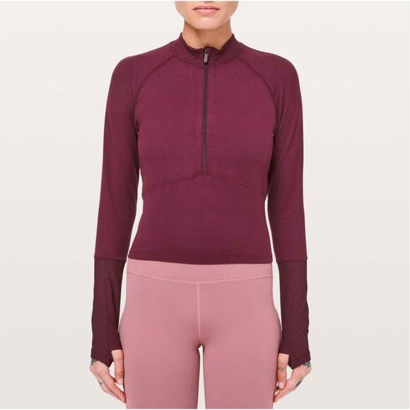Lululemon Small Burgundy Maroon Its Rulu Long Sleeve Top 1/2 Zip Pullover Jacket - Picture 2 of 13